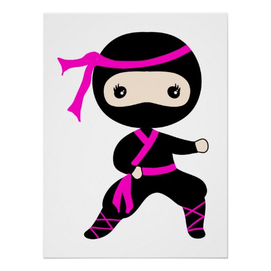 Poster Cute Ninja Enfants Guerrier Fille Anniversaire ros (Devant)