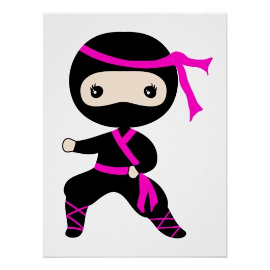 Poster Cute Ninja Enfants Guerrier Fille Anniversaire ros (Devant)