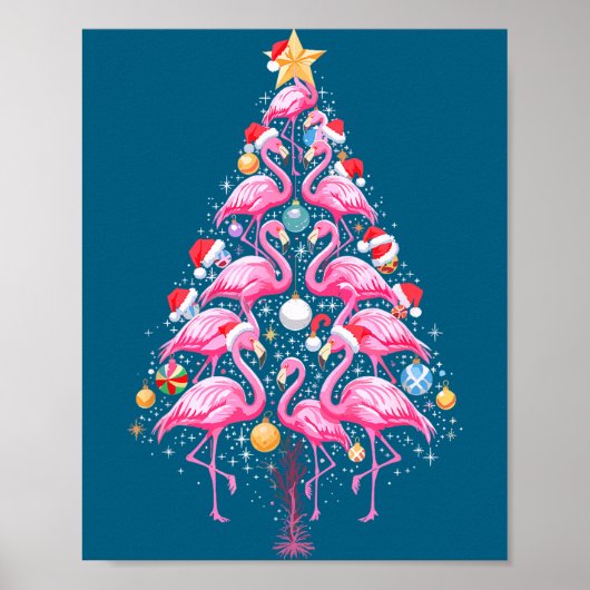 Poster Cute Nk Flamingo Christmas Tree Santa Hat Trocal P (Devant)