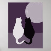 Poster Cute Noir & Blanc Chat Paire Violet Bleu Nuit (Devant)