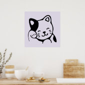 Poster Cute noir et blanc Kitty Chat Waving Bonjour (Cuisine)