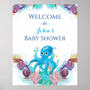 Poster Cute Ocean Sea bébé pieuvre coloré Pos d'accueil