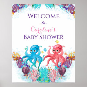 Poster Cute Ocean Sea bébé Twin Octopus coloré Accueil