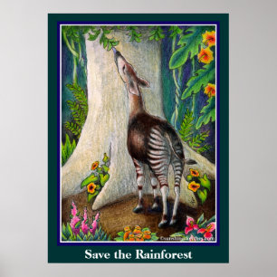 Poster Cute Okapi Save the Rainforest