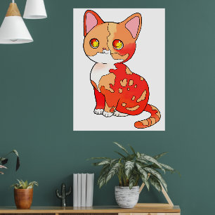 Poster Cute Orange Calico Cat Cartoon Adorable Kitty