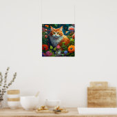 Poster Cute Orange Chat en Fleurs (Cuisine)