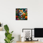 Poster Cute Orange Chat en Fleurs (Bureau à domicile)