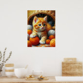 Poster Cute Orange et Kitten blanc Jouer en Fil (Cuisine)