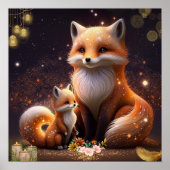 Poster Cute Orange Fox Maman & Baby Art Nursery (Devant)