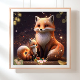 Poster Cute Orange Fox Maman & Baby Art Nursery