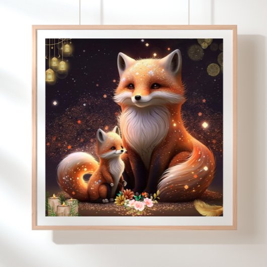 Poster Cute Orange Fox Maman & Baby Art Nursery