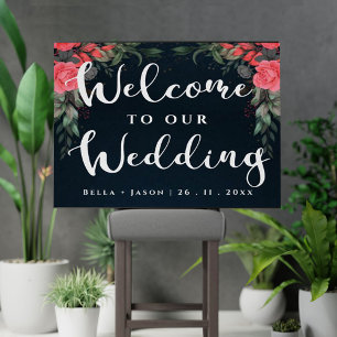 Poster Cute Orange Joli Floral Bienvenue à Notre Mariage