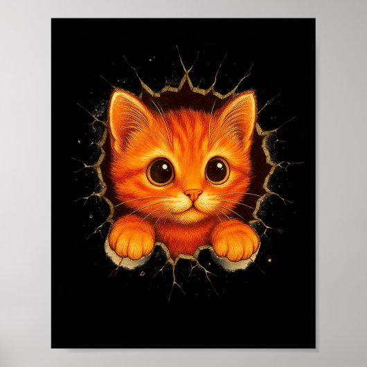 Poster Cute Orange Kitten Cracks Mug Wall Funny Cat Lover (Devant)
