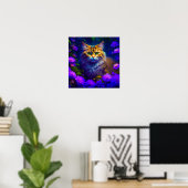 Poster Cute Orange Kitty Chat en Fleurs (Bureau à domicile)