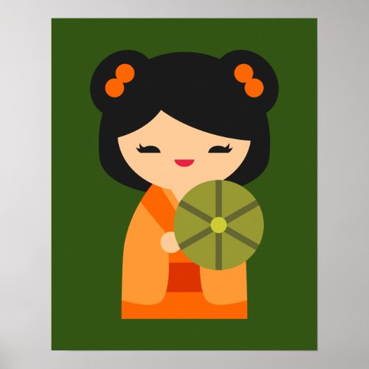 Poster Cute orange Kokeshi poupées japonaises (Devant)