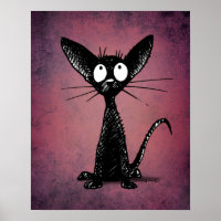 Cute Oriental Black Cat Art sur gothique violet