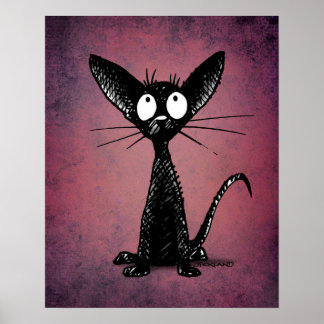Poster Cute Oriental Black Cat Art sur gothique violet