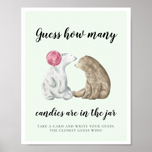 Poster Cute ours Devinez combien de Baby shower jeu (Devant)