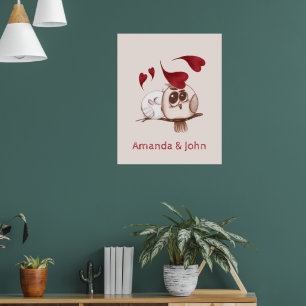 Poster Cute Owls Couple Names Personnalisé
