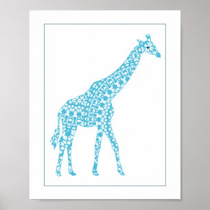 Poster Cute Pale Blue Giraffe Baby Nursery Wall Art Decor