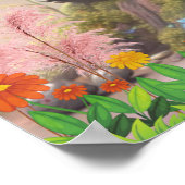 Poster Cute Panda assis dans le jardin fleuri rose Art (Coin)