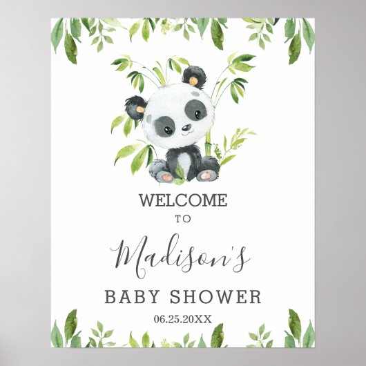 Poster Cute Panda Baby shower de verdure Neutre Accueil (Devant)