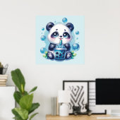 Poster Cute Panda et Blue Boba Bubble Tea (Bureau à domicile)