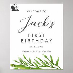 Poster Cute Panda Green Bamboo fête d'anniversaire