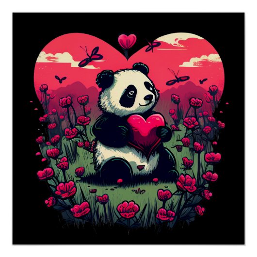 Poster Cute Panda Holding Heart - cadeau de la Saint-Vale (Devant)