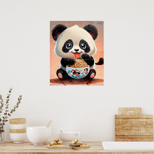 Poster Cute Panda manger Ramen (Cuisine)
