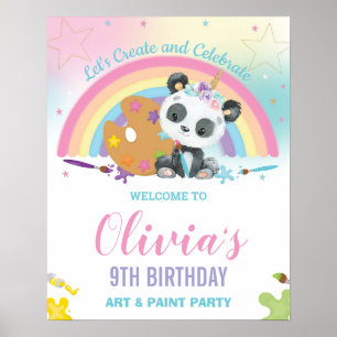 Poster Cute Panda Rainbow Paint Art Anniversaire Bienvenu