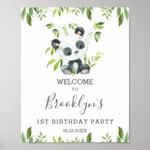 Poster Cute Panda Verdure Anniversaire Fête Neutre Bienve
