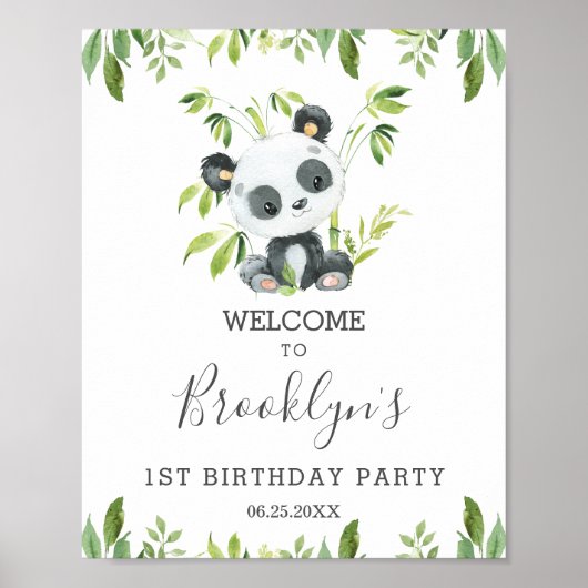 Poster Cute Panda Verdure Anniversaire Fête Neutre Bienve (Devant)