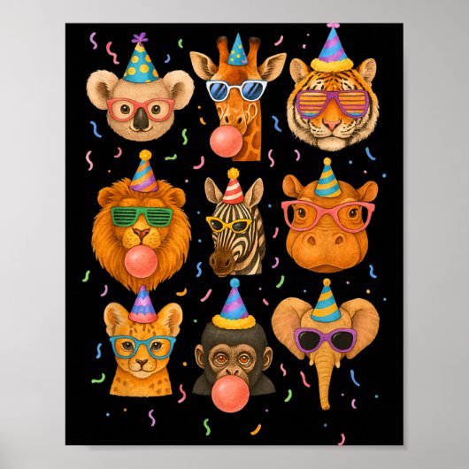 Poster Cute Party Animals Birthday Wildlife Zoo Birthday (Devant)
