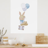 Poster Cute Pastel Blue Ballons Bunny Nursery Decor (Cuisine)
