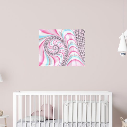 Poster Cute Pastel Rose Bleu Spiral Fractal (Pépinière 2)