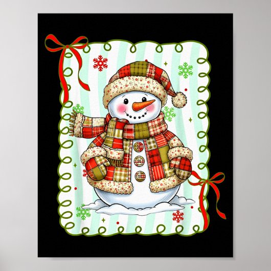 Poster Cute Patchwork Snowman Bow Christmas Xmas Men Wome (Devant)