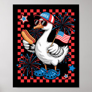 Poster Cute Patriotic Goose Hotdog Usa Drapeau Garçons En