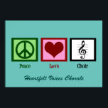 Poster Cute Peace Love Choir Personnalisé Turquoise<br><div class="desc">Une belle affiche de la chorale Peace Love avec un signe vert de paix, un coeur rouge, et une clé trible sur une équipe musicale pour symboliser la musique et le chant. Customisez avec votre nom de chorale ou tout autre texte personnalisé à accrocher dans votre chambre ou votre bureau....</div>