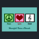 Poster Cute Peace Love Choir Personnalisé Turquoise<br><div class="desc">Une belle affiche de la chorale Peace Love avec un signe vert de paix, un coeur rouge, et une clé trible sur une équipe musicale pour symboliser la musique et le chant. Customisez avec votre nom de chorale ou tout autre texte personnalisé à accrocher dans votre chambre ou votre bureau....</div>
