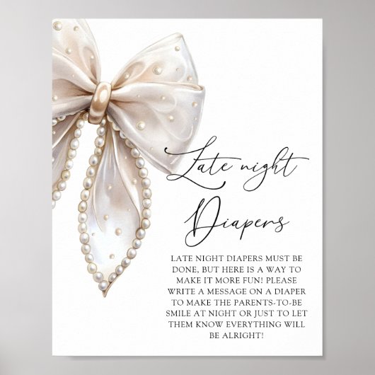 Poster Cute Pearl Bow Late Night Diapers Baby shower Jeu (Devant)