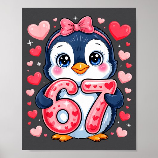 Poster Cute Penguin 67 Six Seven Valentine Hearts 6 7 Mem (Devant)