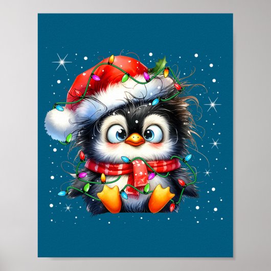 Poster Cute Penguin Christmas Lights Penguins Lover Girls (Devant)
