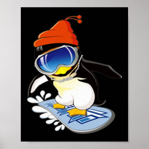 Poster Cute Penguin Snowboard Surfer Casquette d'hiver