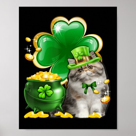 Poster Cute Perse Chat Shamrock Irlandais Saint Patrick D (Devant)
