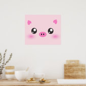 Poster Cute Pig Face - minimalisme kawaii (Cuisine)