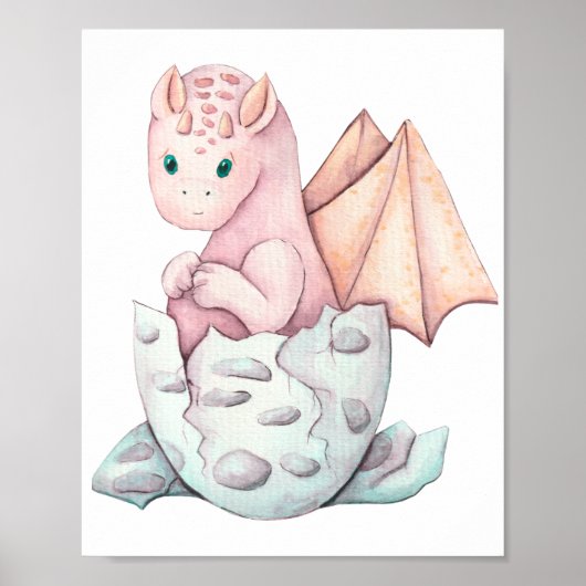 Poster Cute Pink Baby Dragon Hatching Art (Devant)