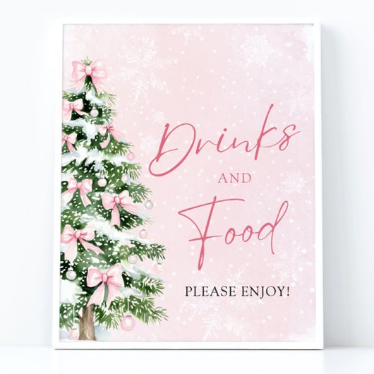 Poster Cute Pink Bows Christmas Tree Nourriture et boisso
