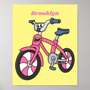 Poster Cute pink kids bicycle cartoon illustration
