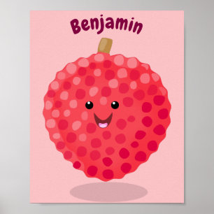 Poster Cute pink lychee cartoon illustration